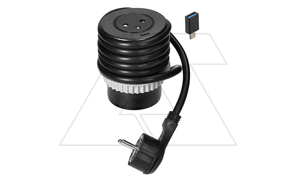 Блок розеточный встраиваемый, USB type C,быстр. зарядка, 3A/5V, 2A/9V, 1,5A/12 + 2P+E EasyEject, кабель 1,5м, фр. стандарт, черный