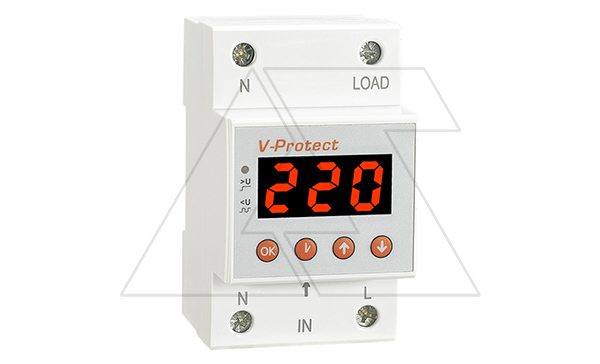 Реле контроля напряжения RM-MV/63, 1NO+N, 63A, 220VAC, Umin(120_210V)/Umax(220_300V), 0.1_0.5s/5_600s, LED-дисплей, 3M