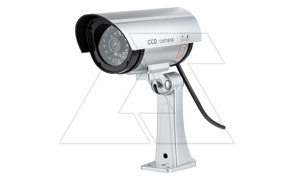 Муляж камеры Virone c LED-индикатором, внутри и снаружи помещений, серебристый корпус, питание 2x1,5V AA-батарейки