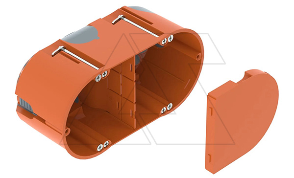 Подрозетник HE 61-DV-L двойной, 850°С, h=61мм, для полых стен, с винтами, с воздухонепрониц. мембранными вводами, оранжевый, полипропилен