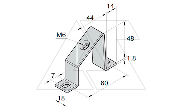 Суппорт угловой для DIN-рейки, 45 гр., 60x48x1,8mm, M6, сталь хол. оцинк.