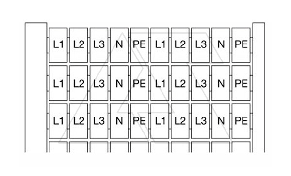 RC610 "L1-L2-L3-N-PE" Маркировка для клемм шириной 6мм (карта 20х5шт)