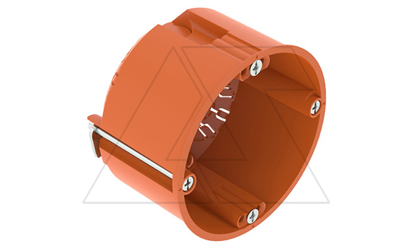 Подрозетник HG 47 одиночный, 850°С, Ø68мм, h=47мм, для полых стен, с винтами, оранжевый, полипропилен